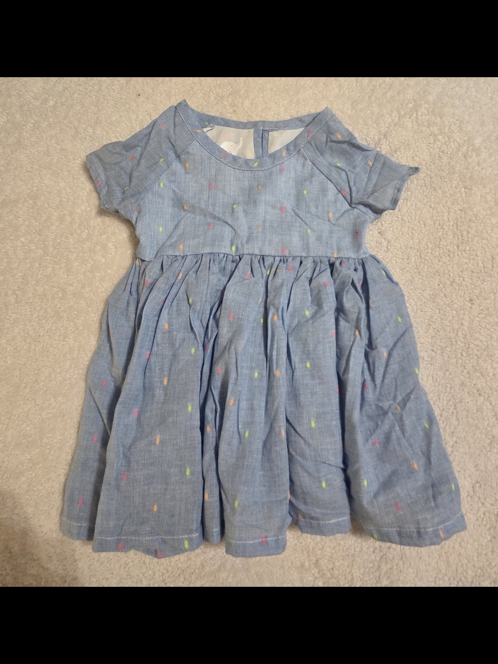 Handmade Girls Blue Chambuly Dot Dress (Size 12/18M)